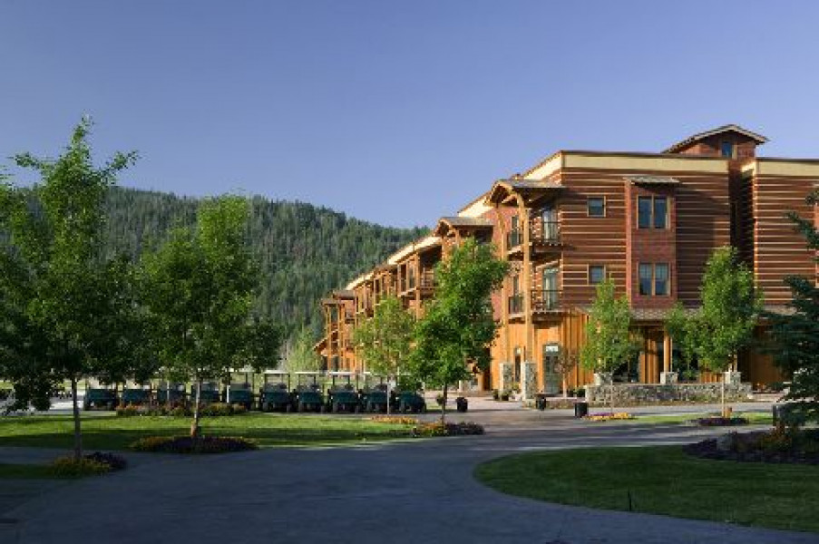 Lodge Exterior with golf carts