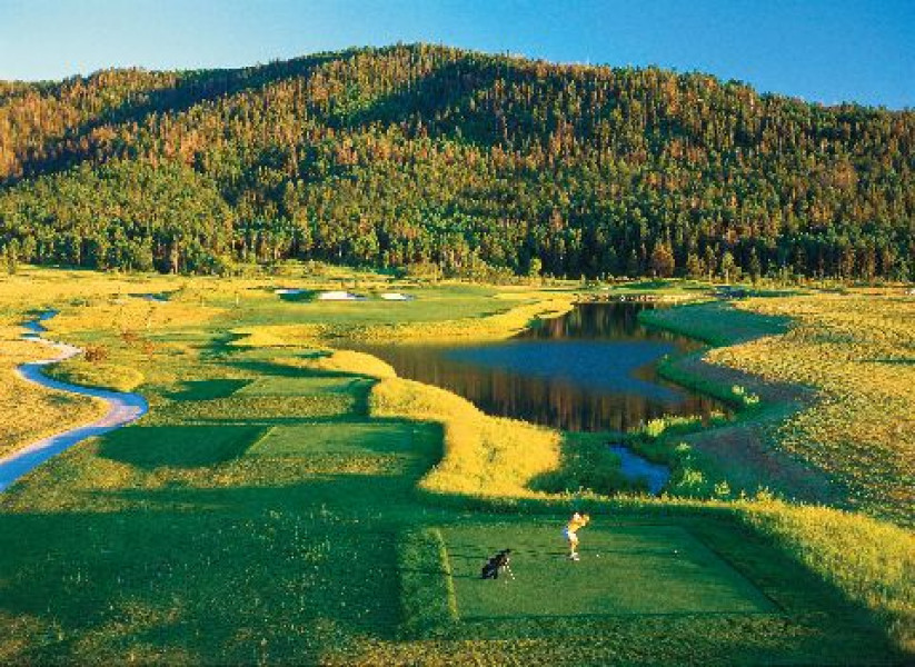 Golf Hole 18 male golfer t off